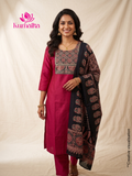 Maroon Vertical Cotton Kurta 3 Piece Set