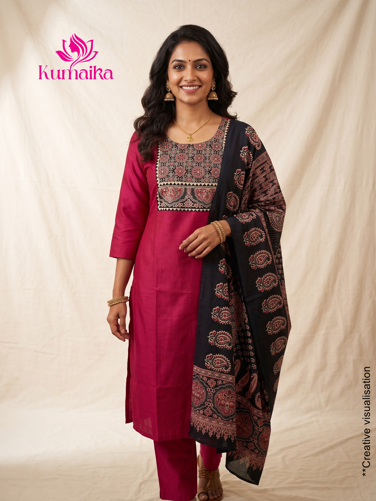 Maroon Vertical Cotton Kurta 3 Piece Set