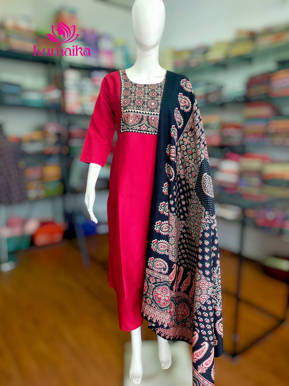 Maroon Vertical Cotton Kurta 3 Piece Set