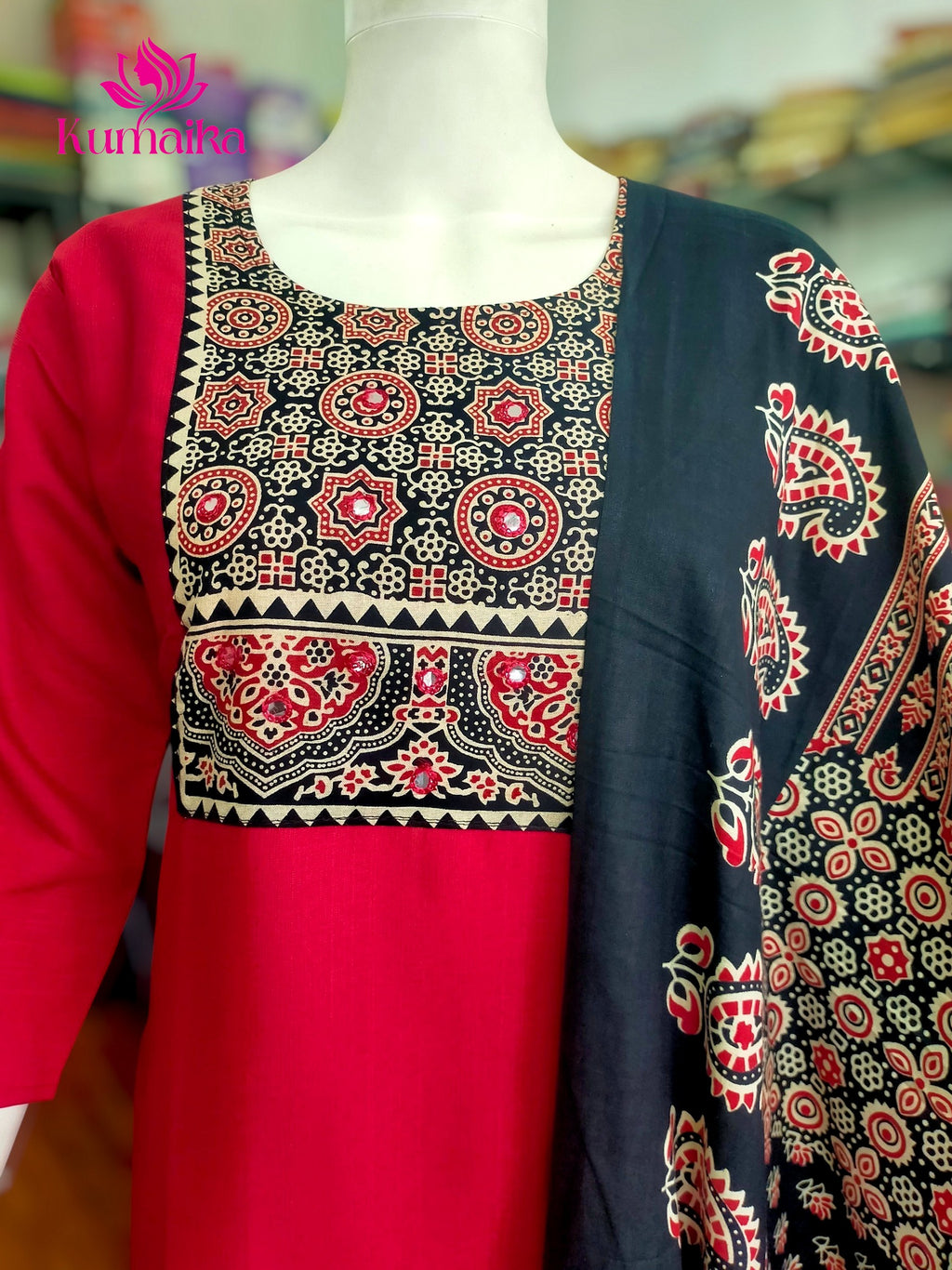 Maroon Vertical Cotton Kurta 3 Piece Set