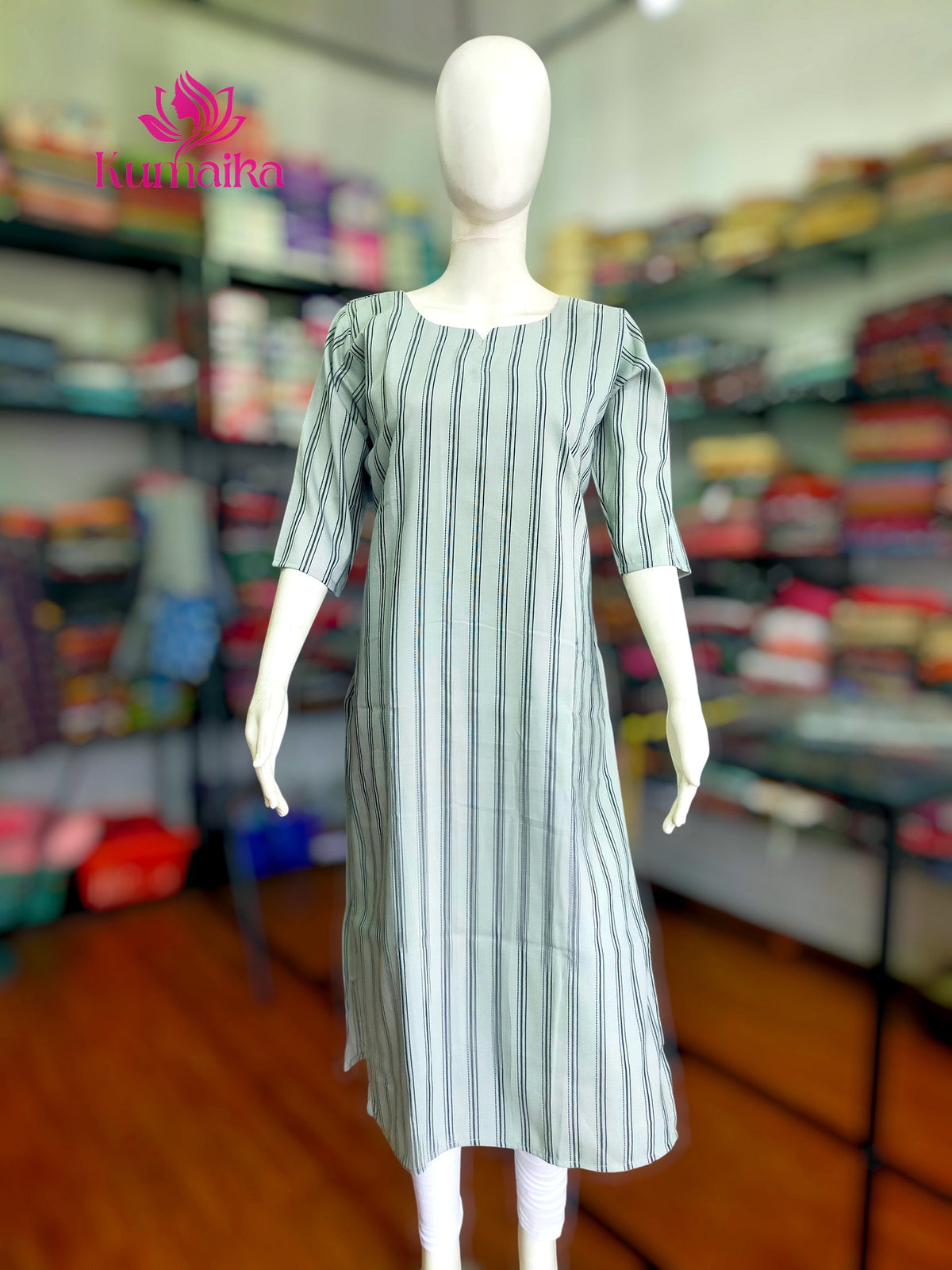 Ashy Beige Striped Straight Kurta