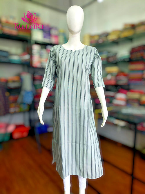 Ashy Beige Striped Straight Kurta