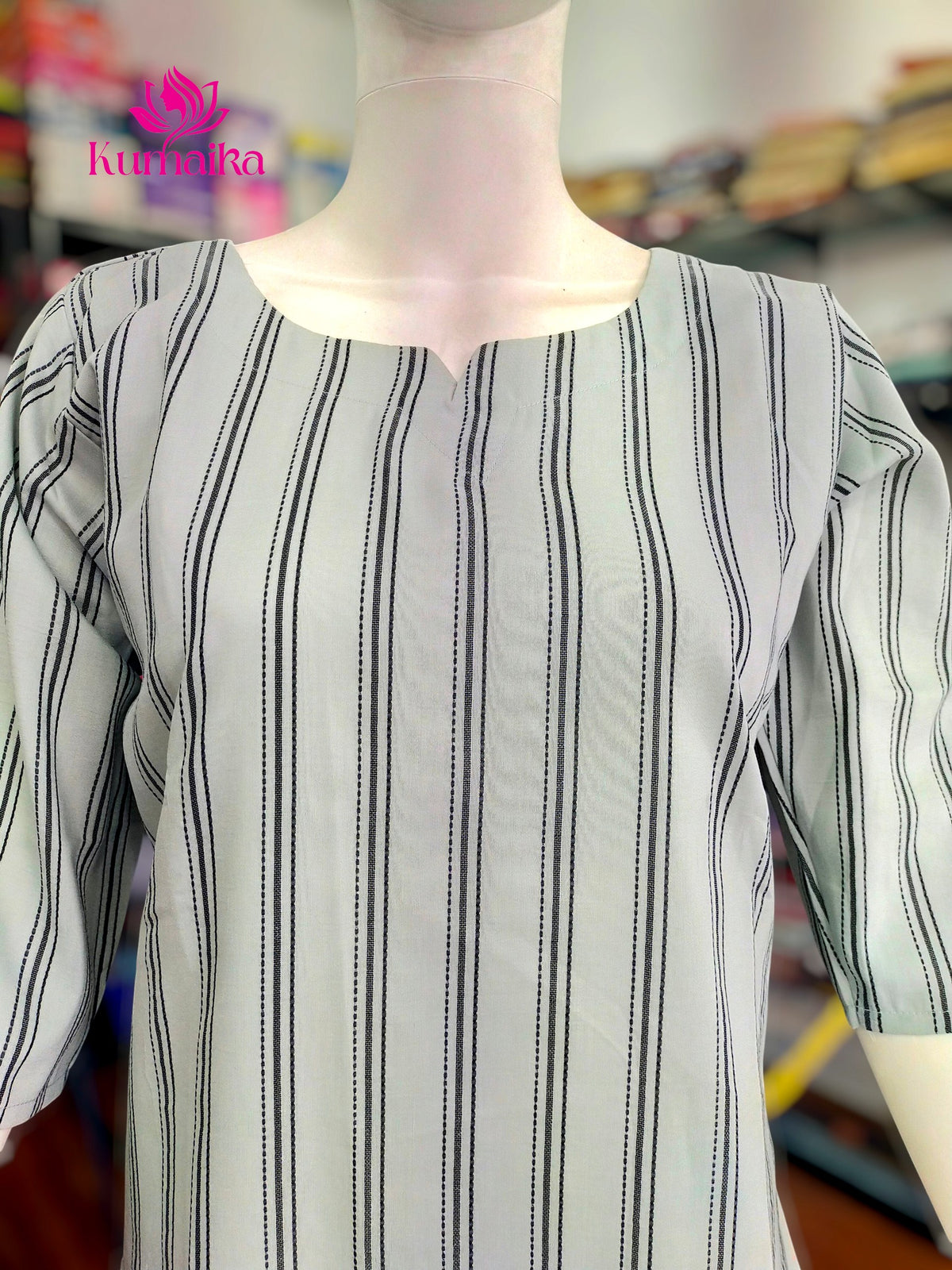 Ashy Beige Striped Straight Kurta