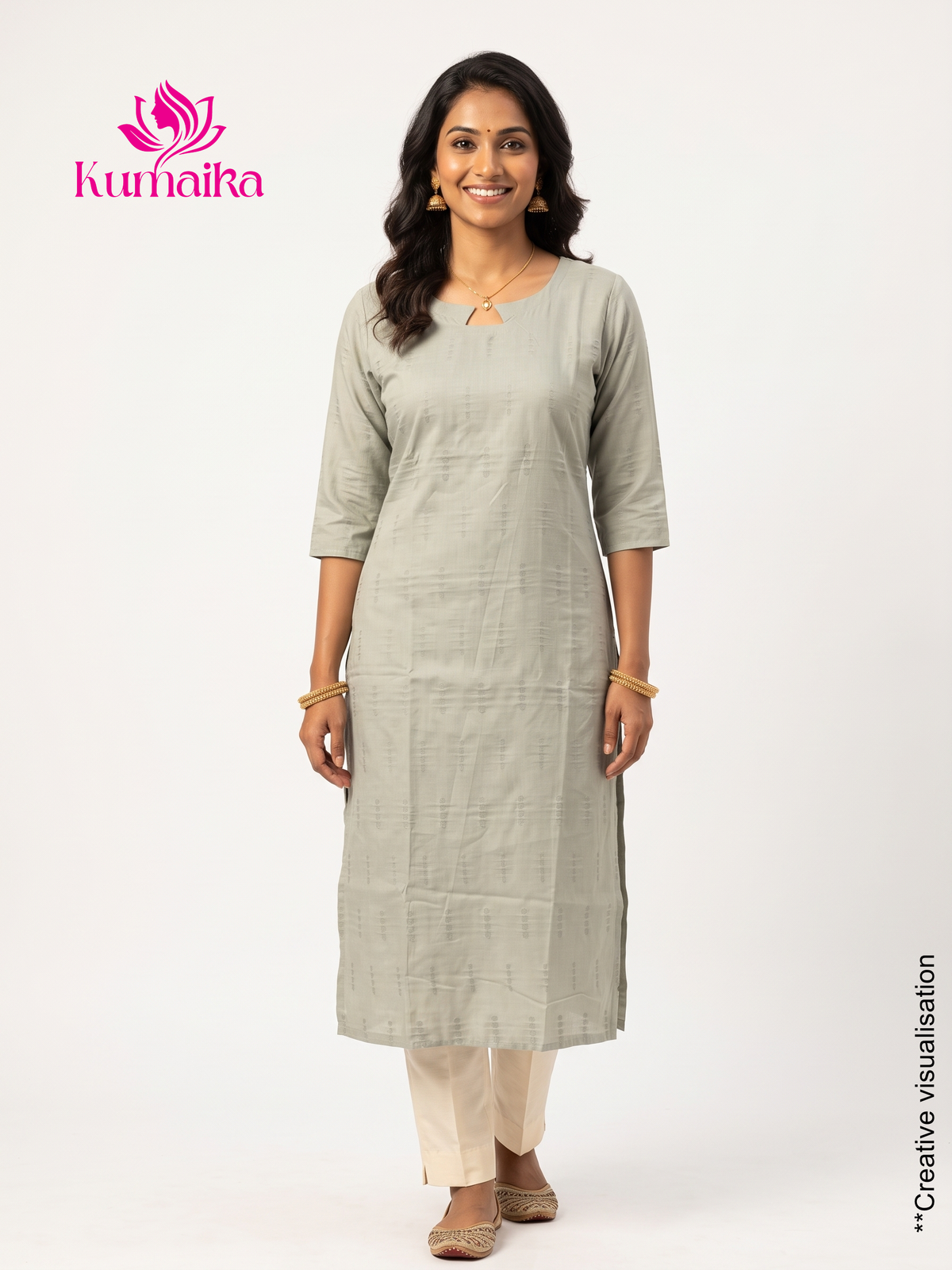 Ash/ Deep Silver Keyhole Neck Kurta | Workwear