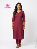 Deep Maroon Textured Kurta with Keyhole Neck