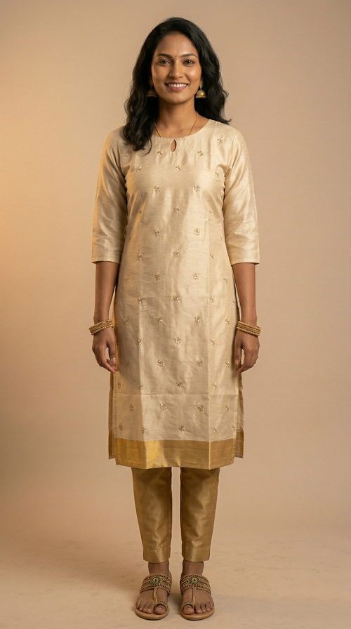 Champagne Gold Tissue Silk Kurta