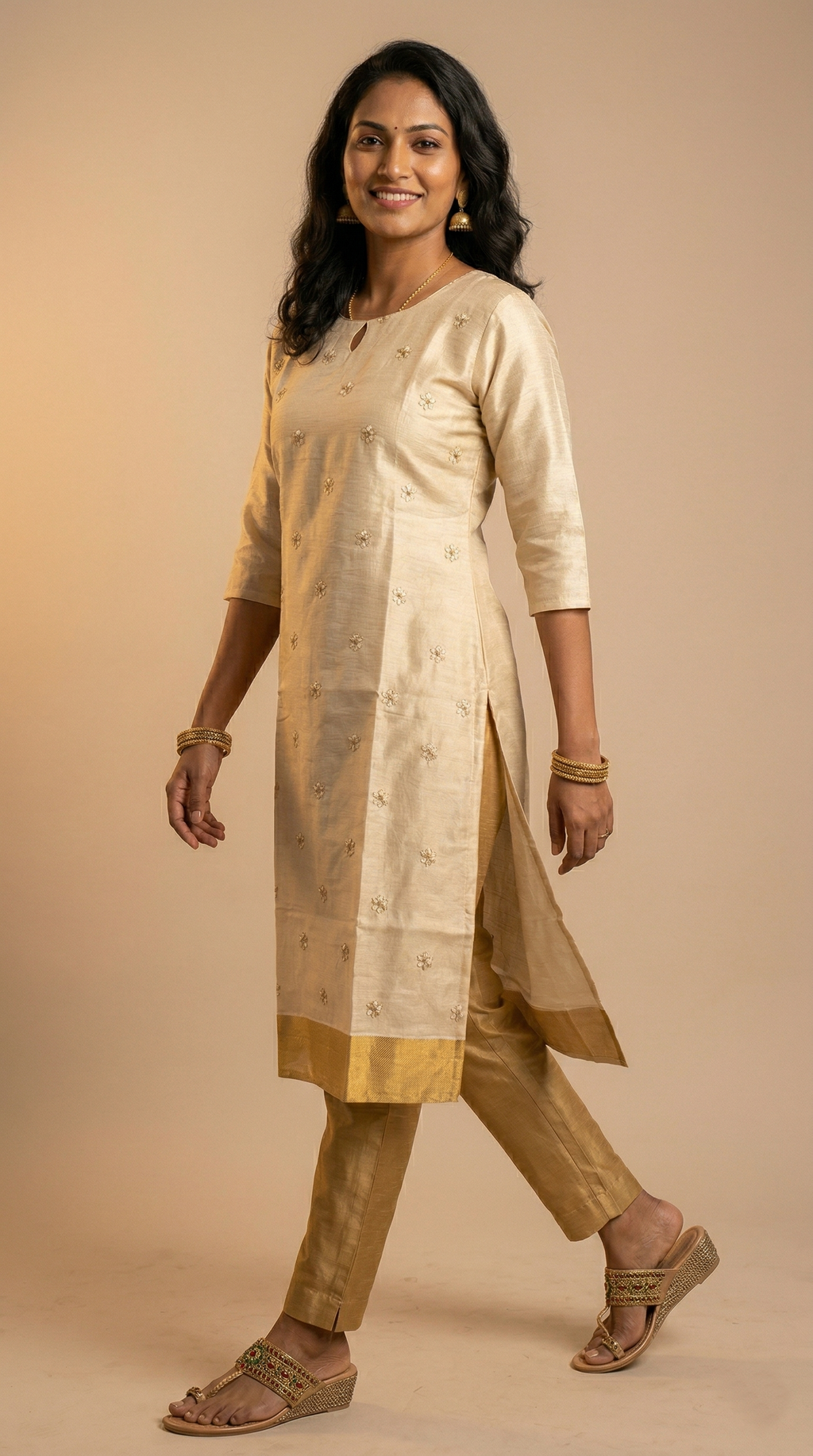 Champagne Gold Tissue Silk Kurta