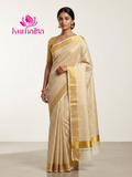 Off-White & Gold Zari Striped Tissue Saree
