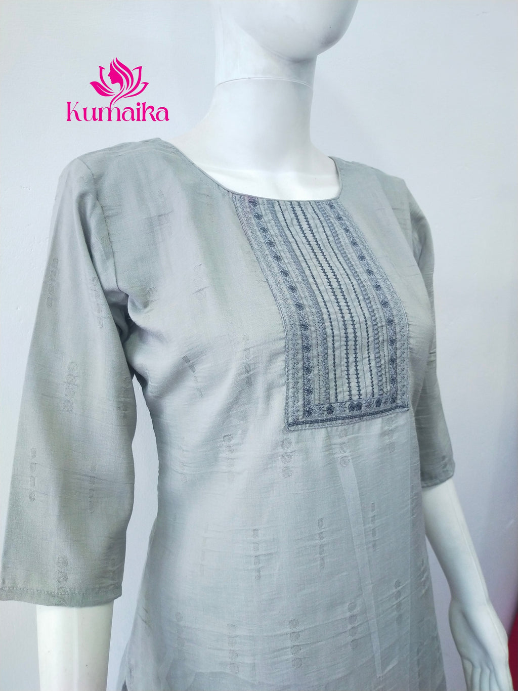 Grey Embroidered Yoke Kurta