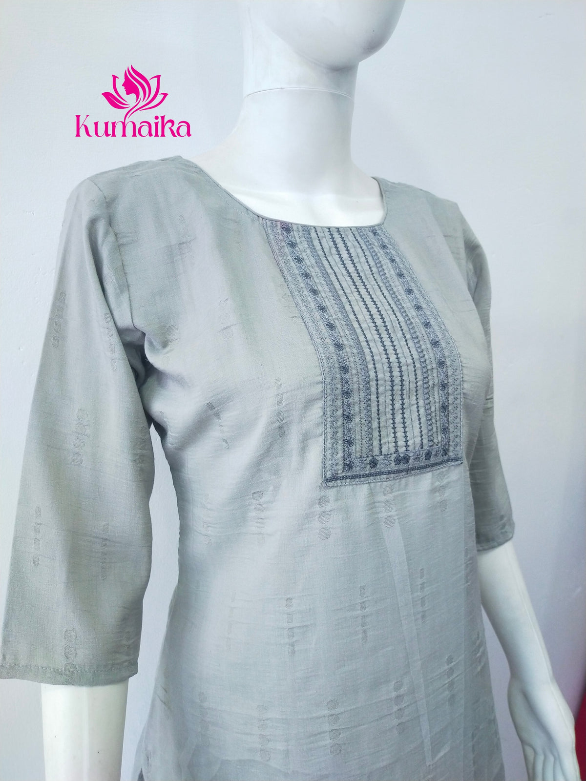 Grey Embroidered Yoke Kurta