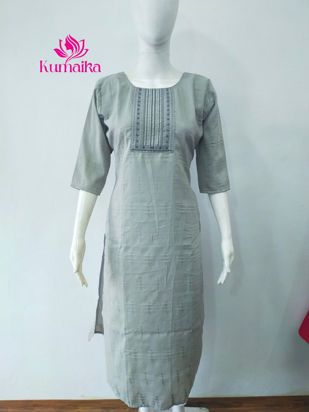 Grey Embroidered Yoke Kurta