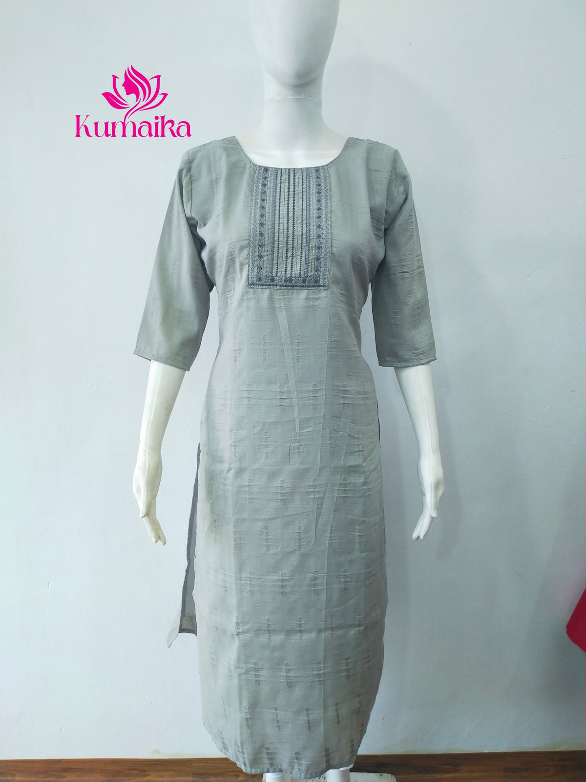 Grey Embroidered Yoke Kurta
