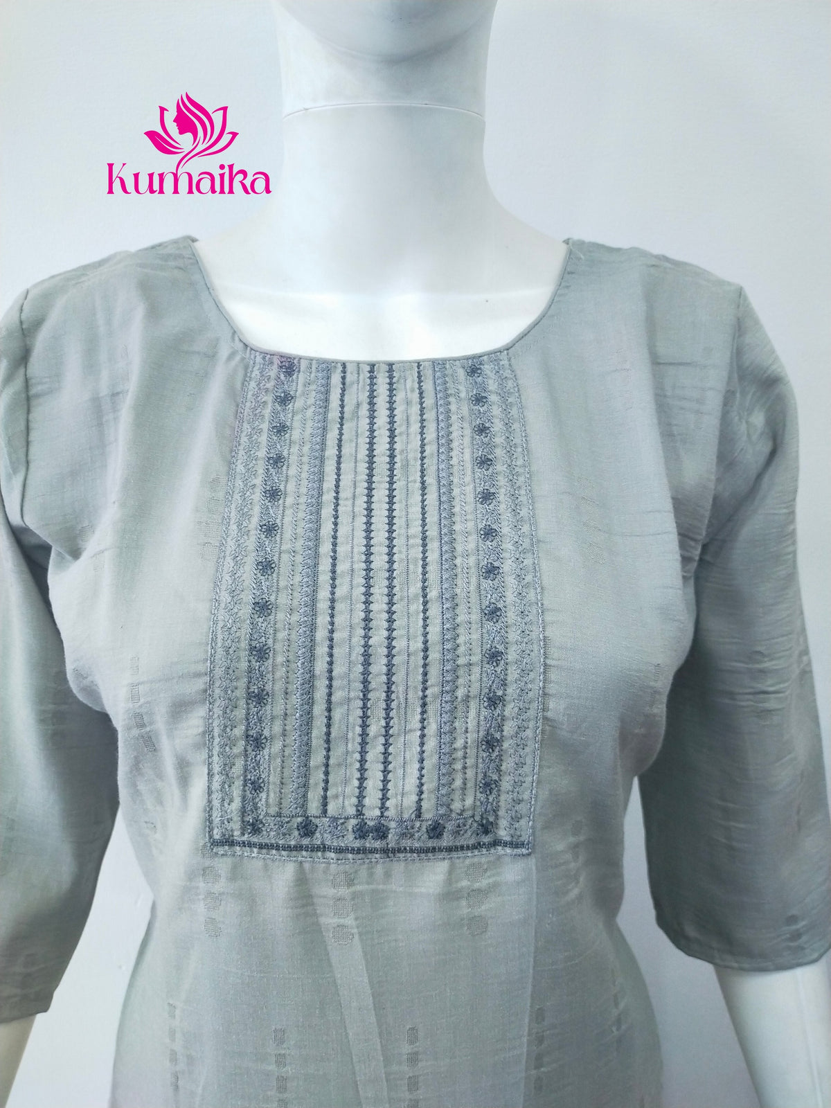 Grey Embroidered Yoke Kurta