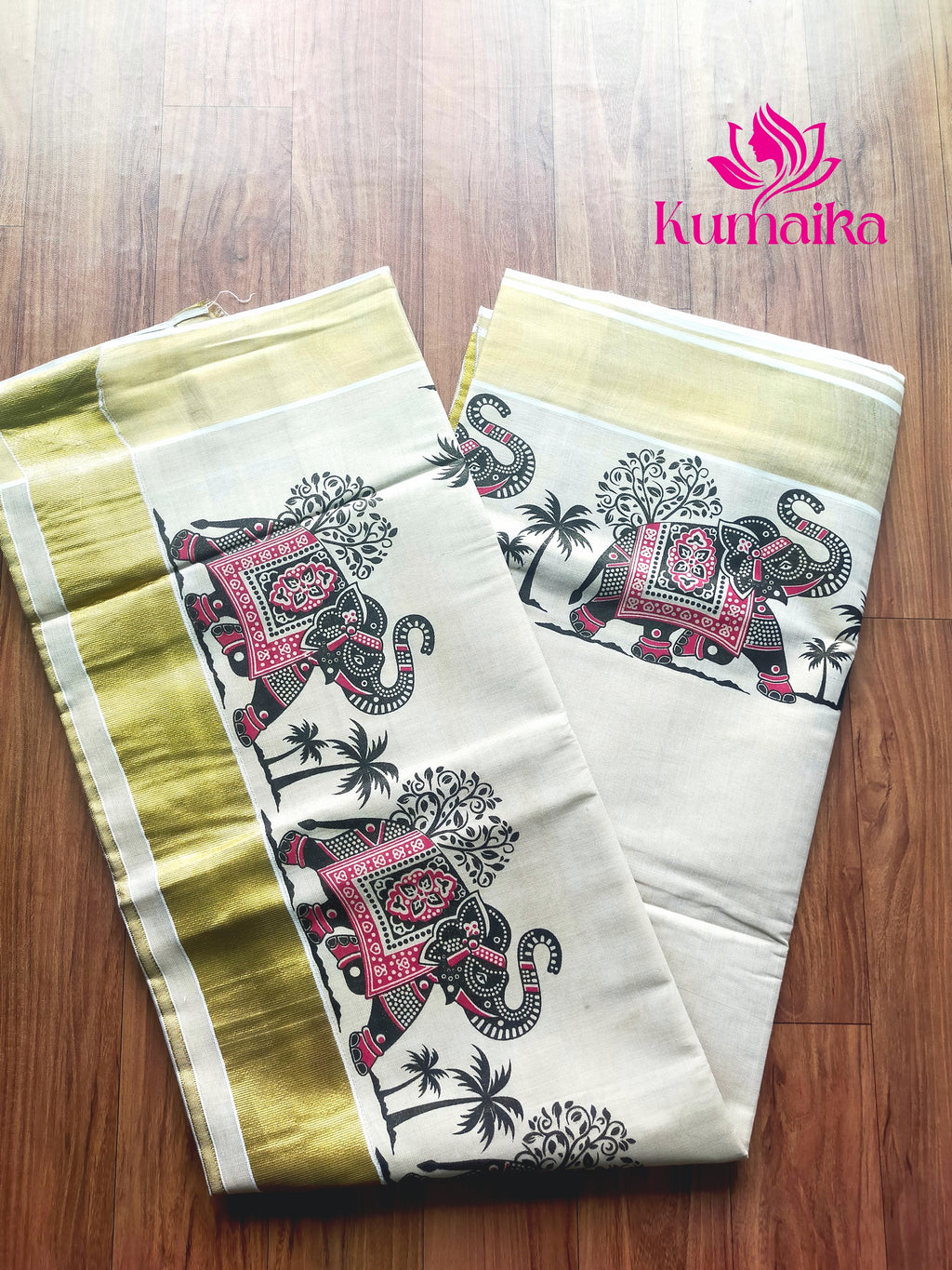 Traditional Elephant Mural Print Tissue Saree