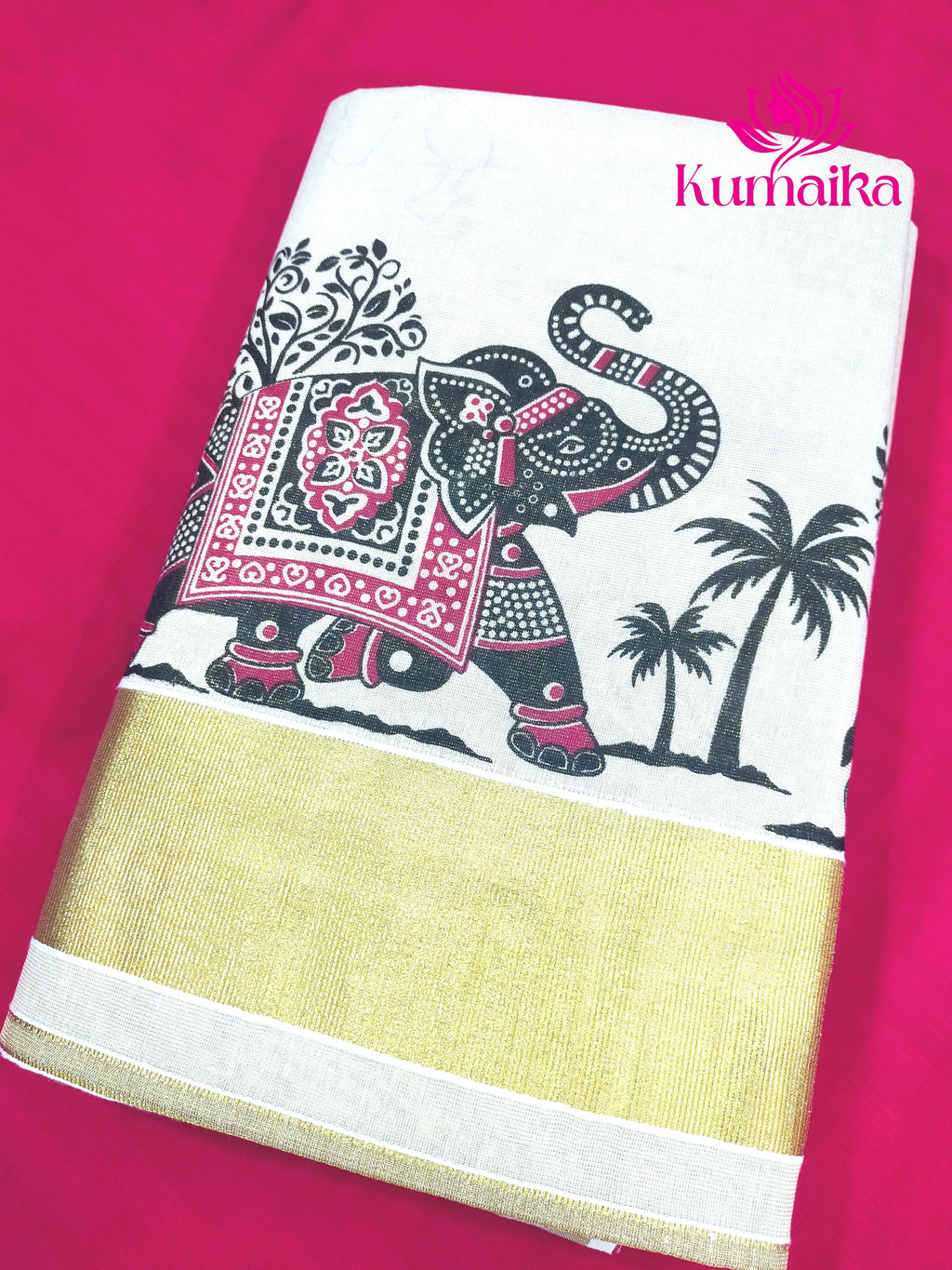Traditional Elephant Mural Print Tissue Saree
