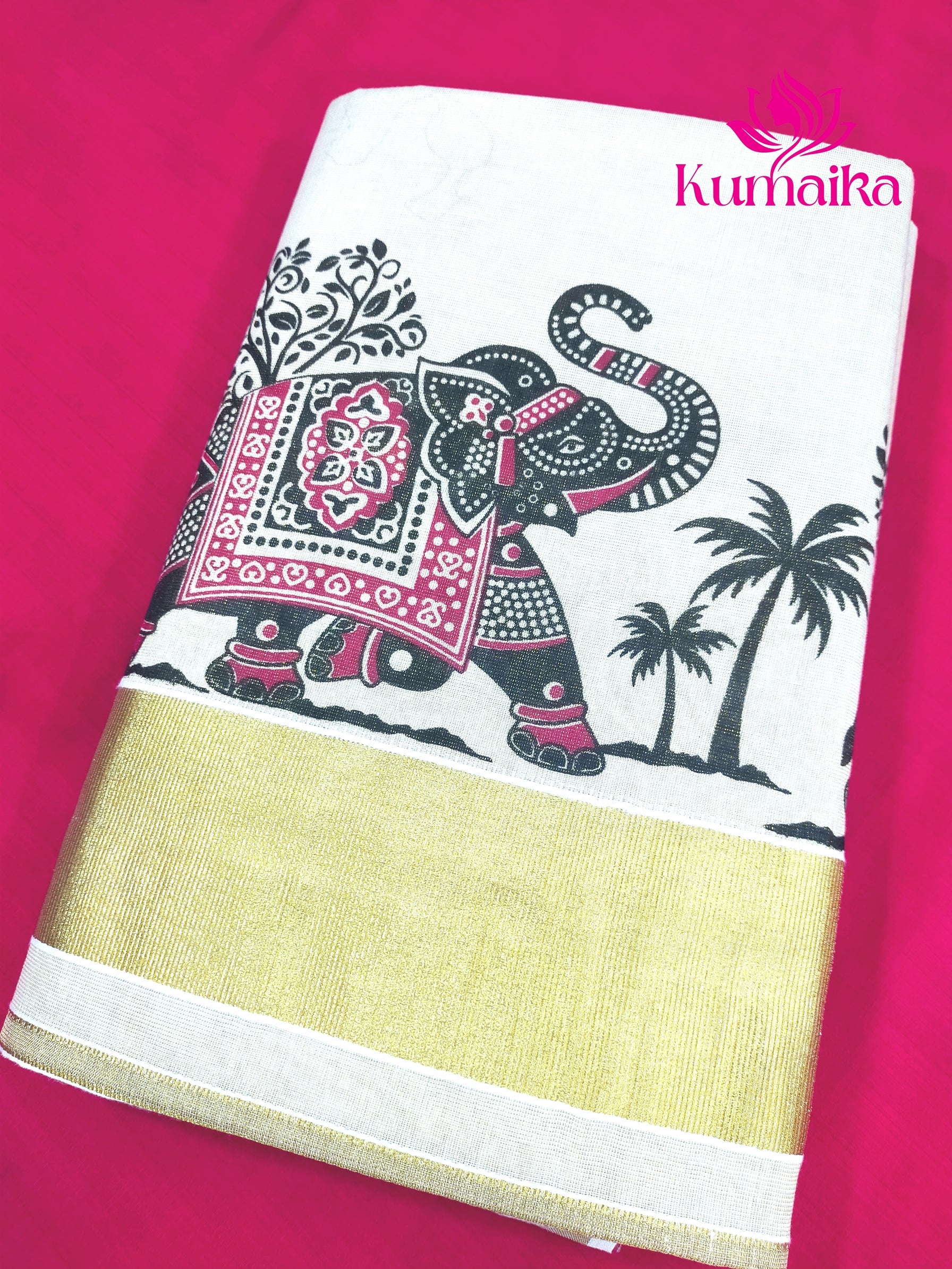 Traditional Elephant Mural Print Tissue Saree