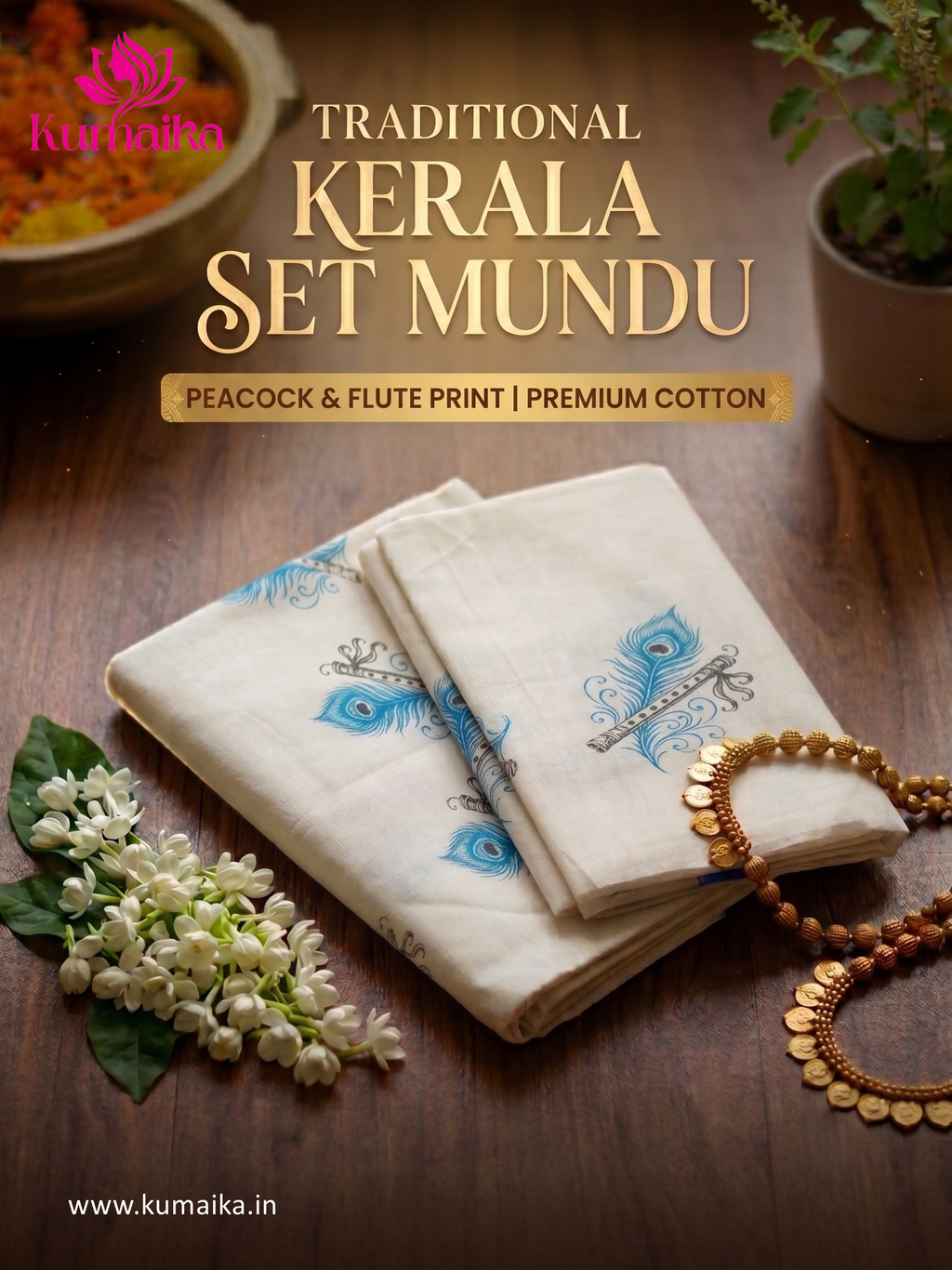 Kerala Cotton Set Mundu Krishna Theme