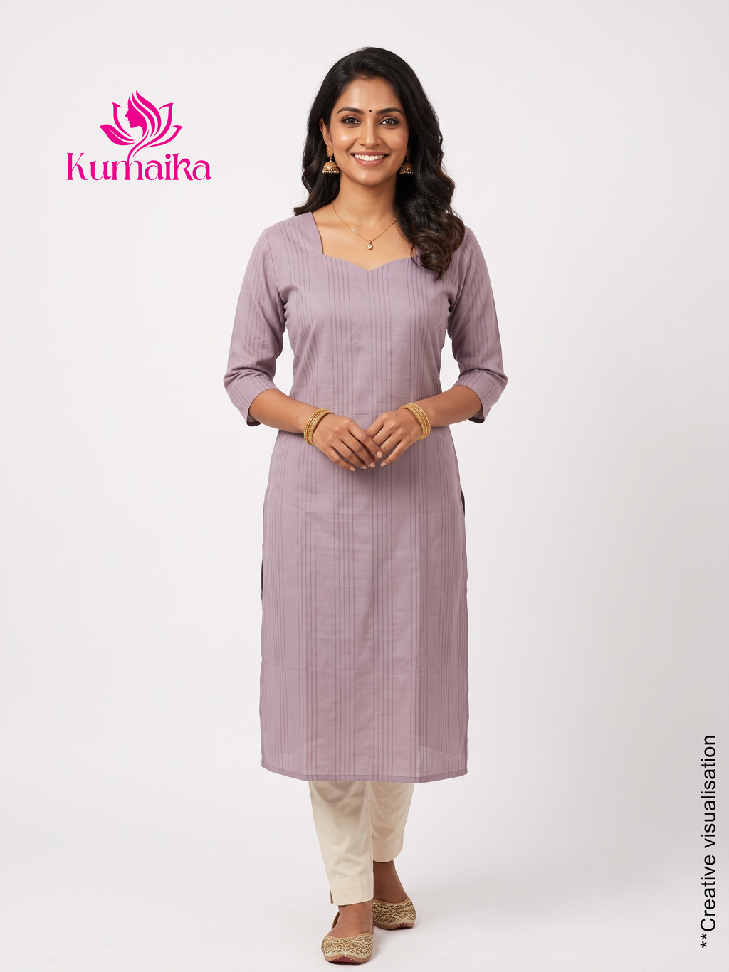 Lavender Striped Kurta | Sweetheart Neckline