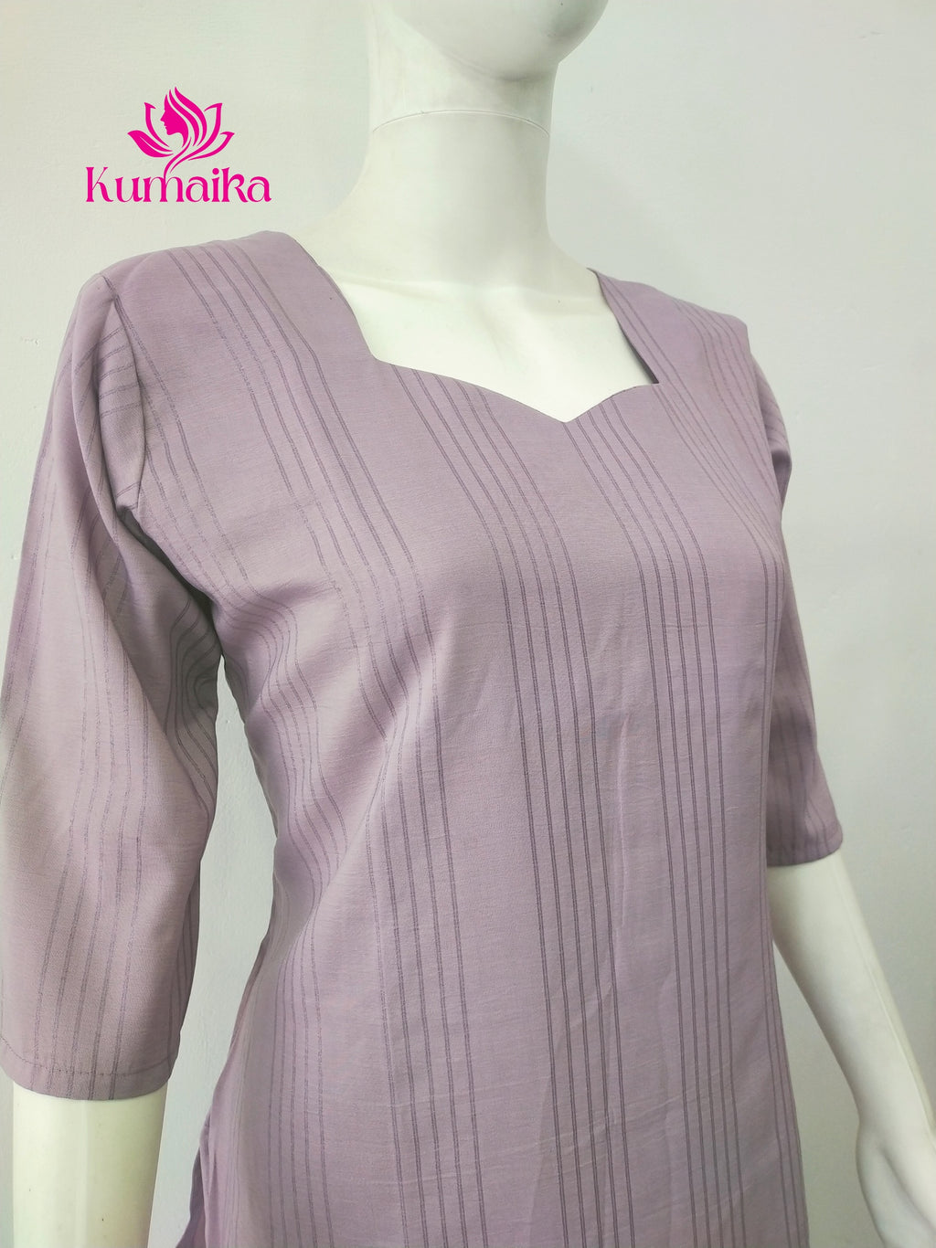 Lavender Striped Kurta | Sweetheart Neckline