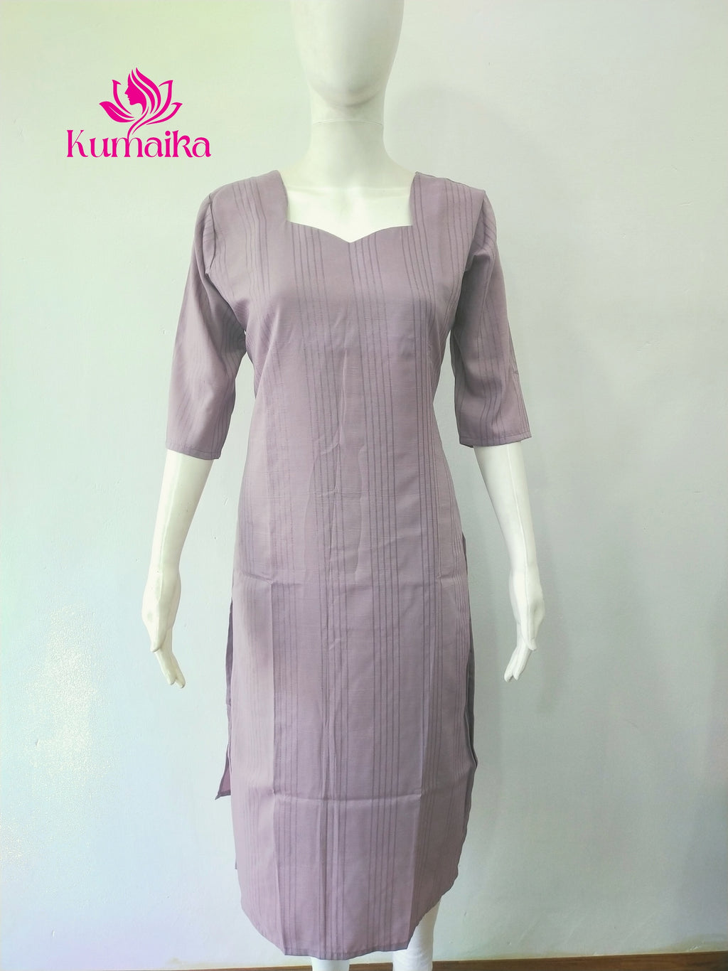 Lavender Striped Kurta | Sweetheart Neckline