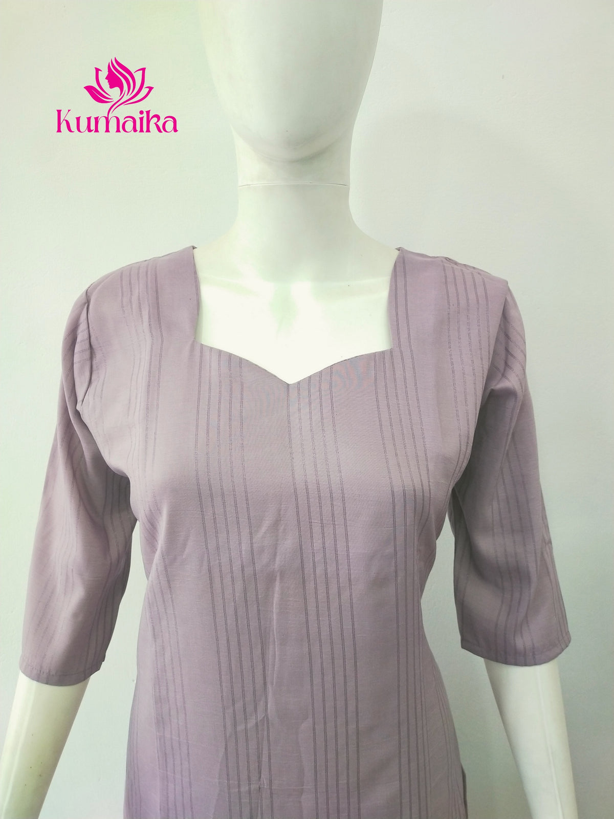 Lavender Striped Kurta | Sweetheart Neckline