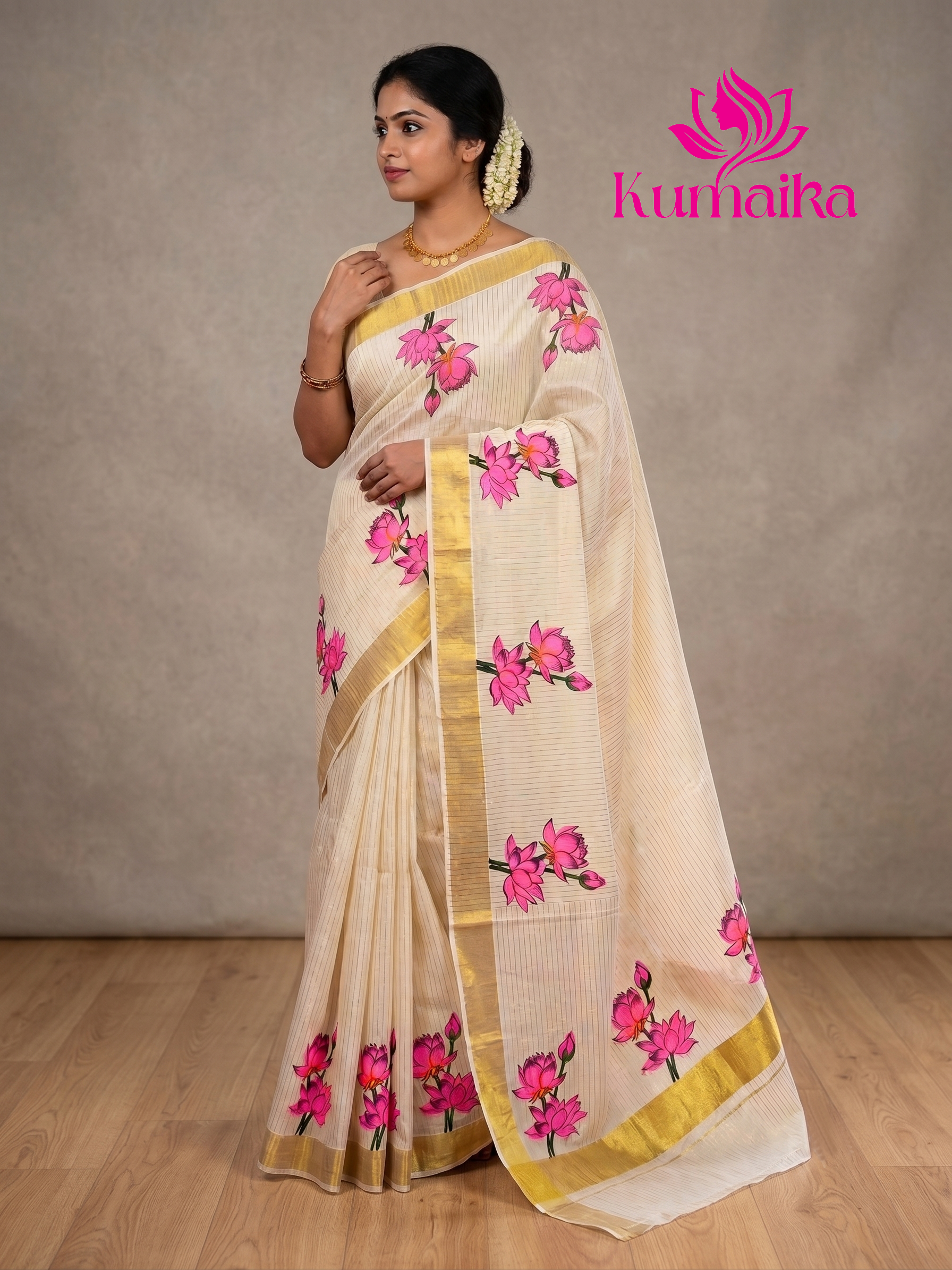 Traditional Lotus Print Tissue Silk Saree