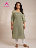 Muted Light Green Striped Straight Kurta