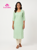 Mint Green Stripped Sweetheart Neckline Kurta