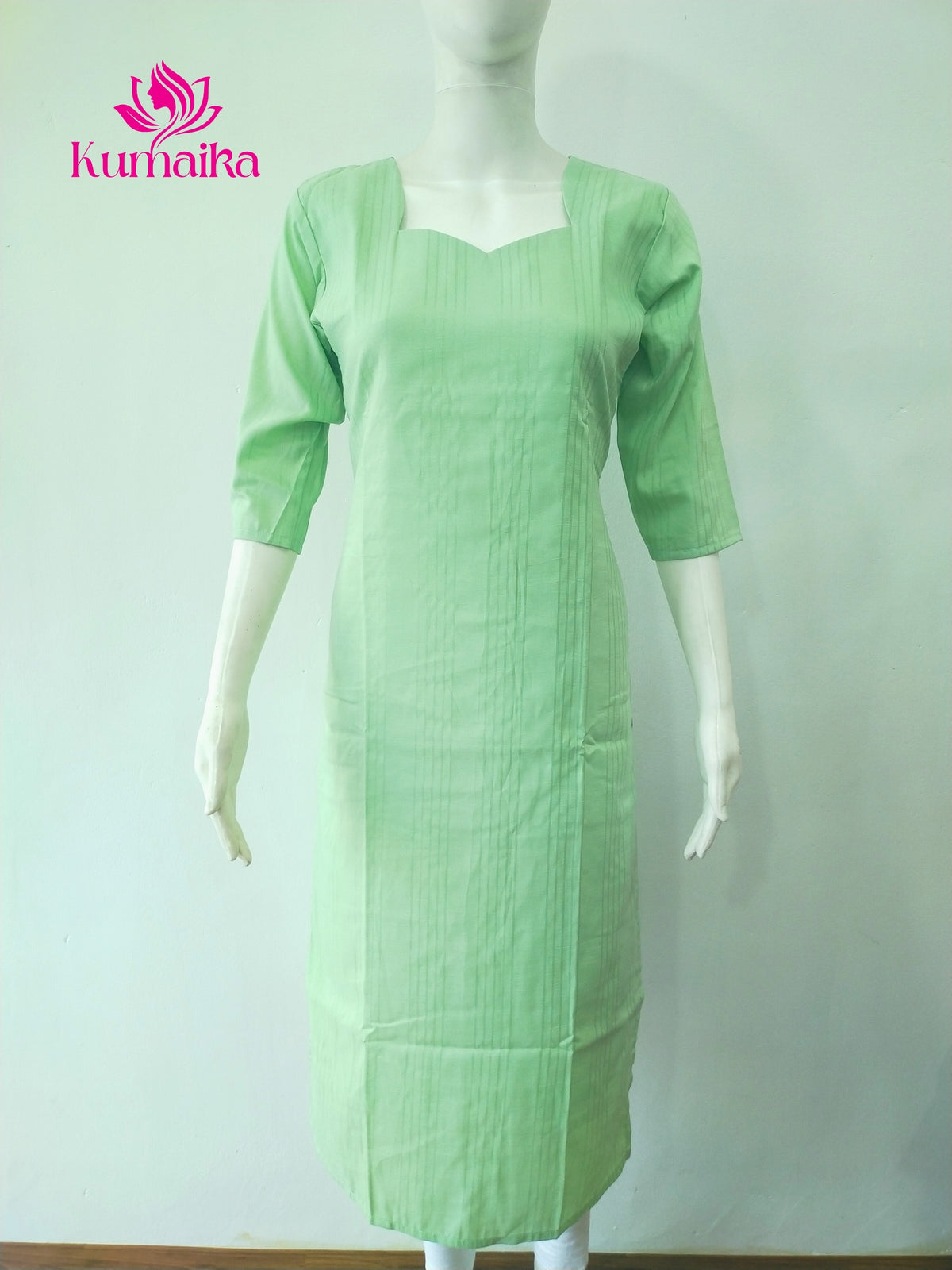 Mint Green Stripped Sweetheart Neckline Kurta