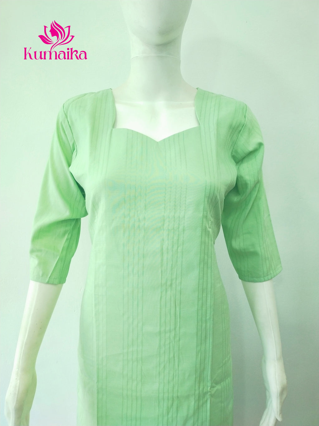 Mint Green Stripped Sweetheart Neckline Kurta