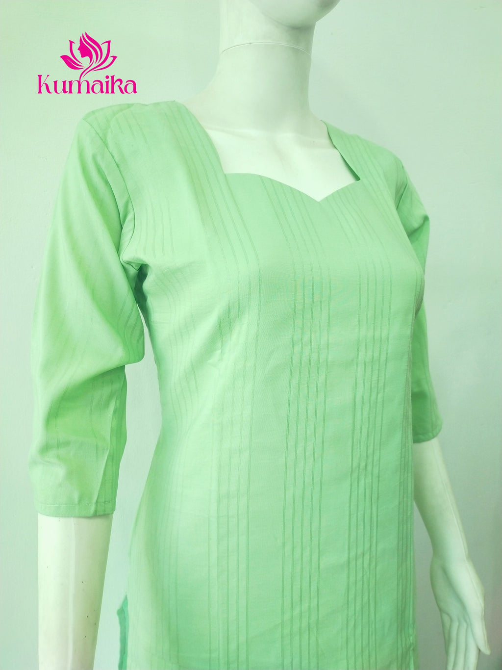 Mint Green Stripped Sweetheart Neckline Kurta