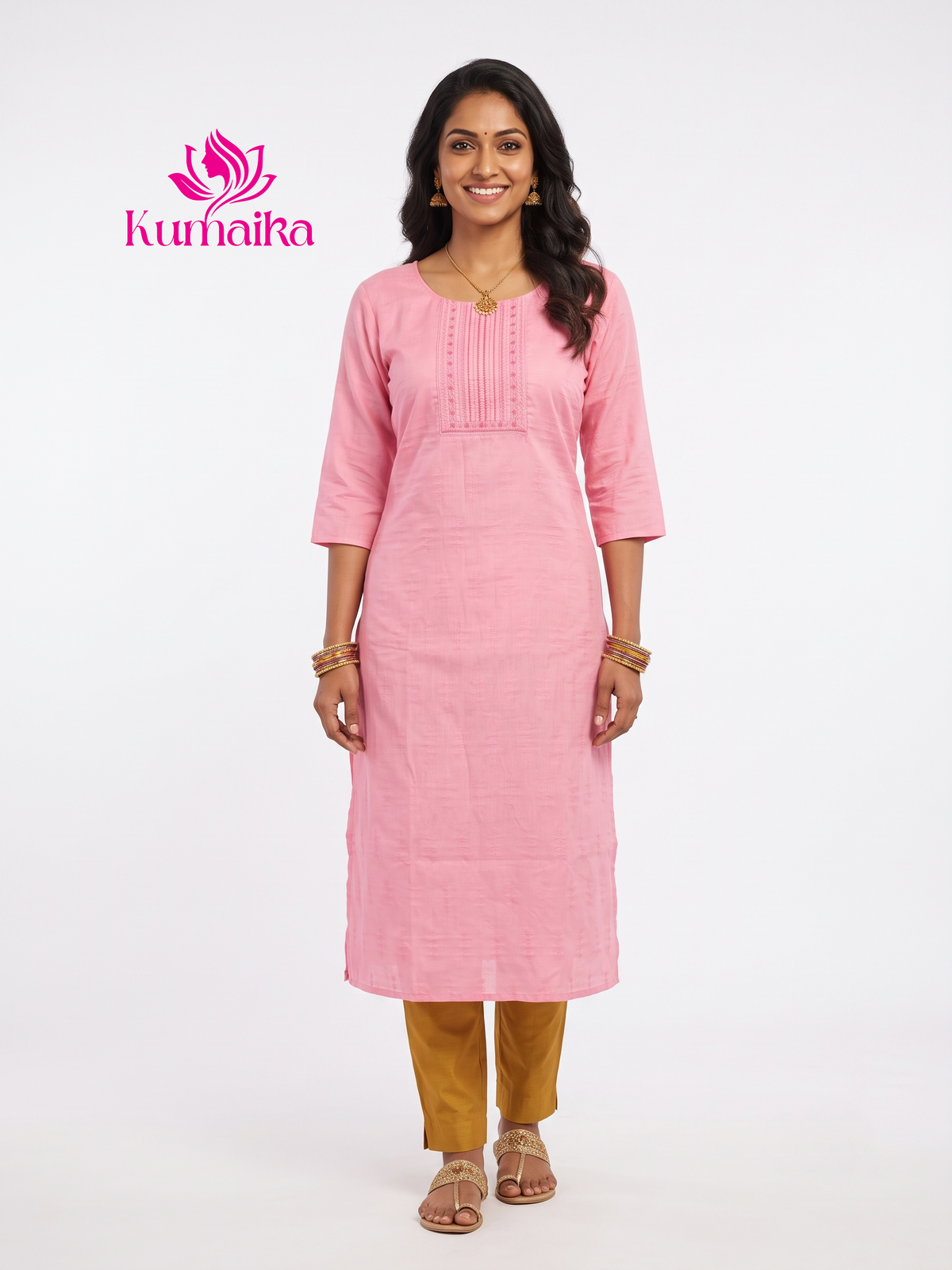 Pink Embroidered Yoke Kurta
