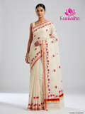 Crimson Lotus Handloom Kasavu Saree