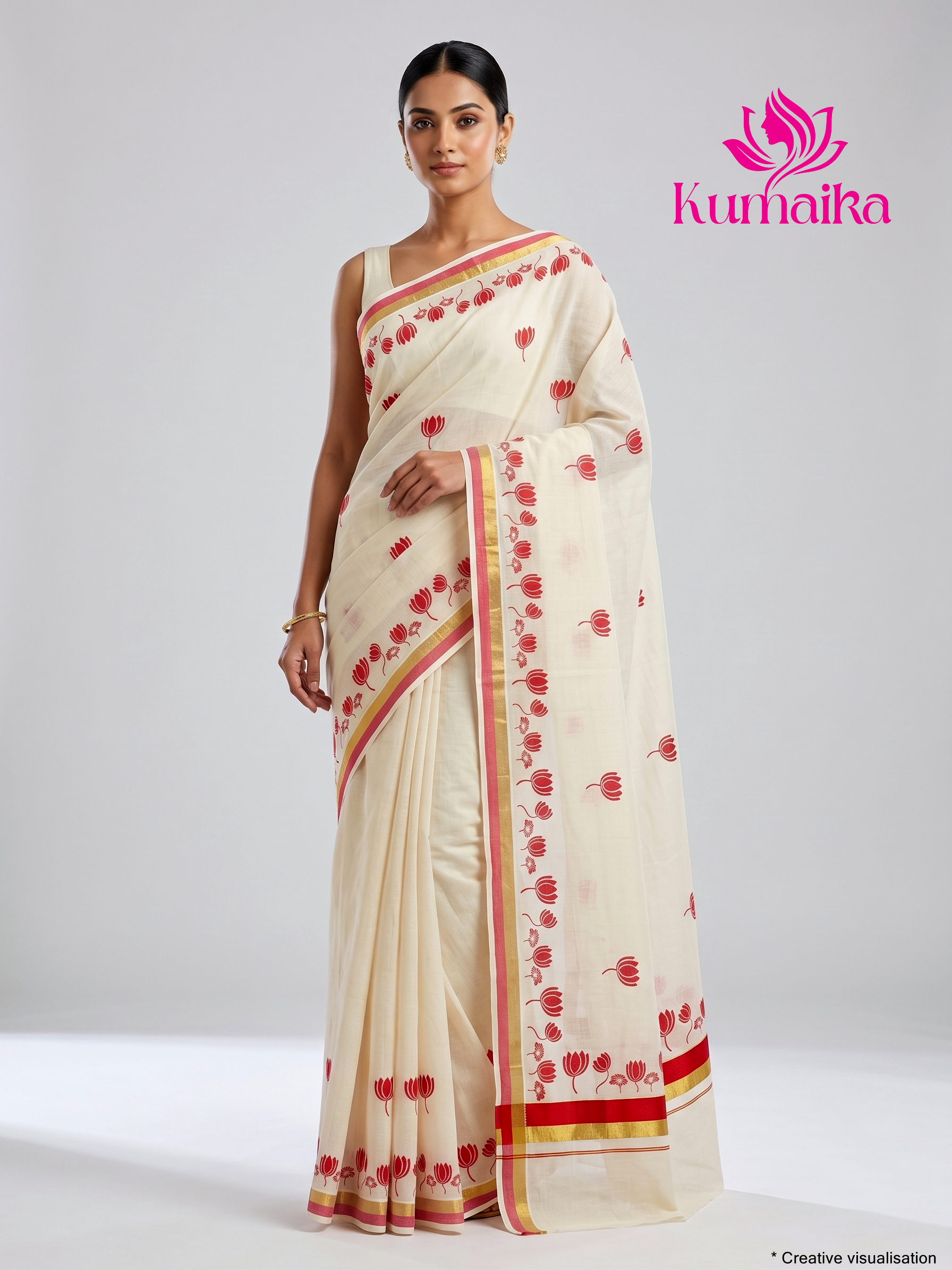 Crimson Lotus Handloom Kasavu Saree