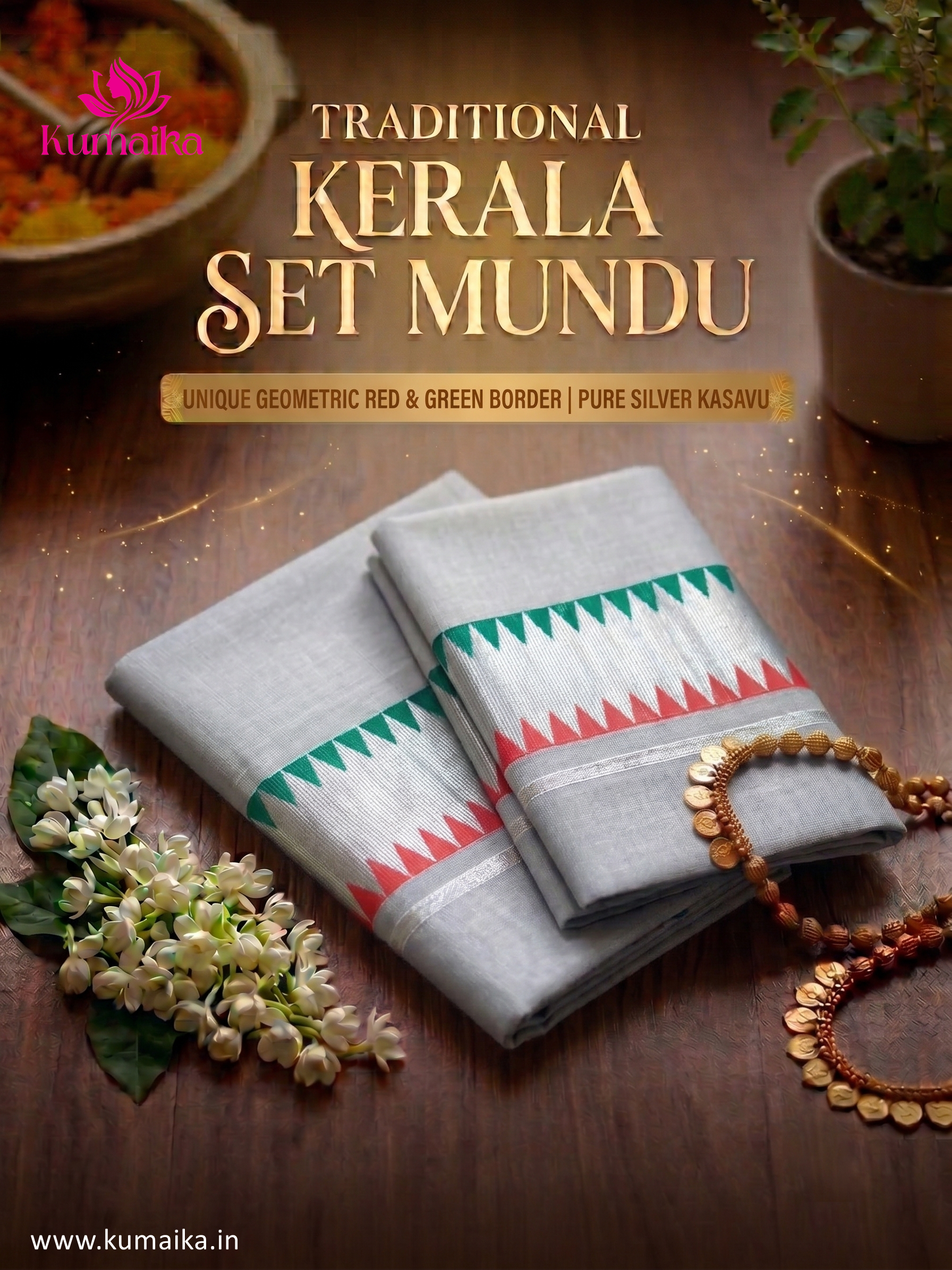 Silver Color Kuthampully Double Set Mund