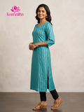 Teal Green Striped Straight Kurta