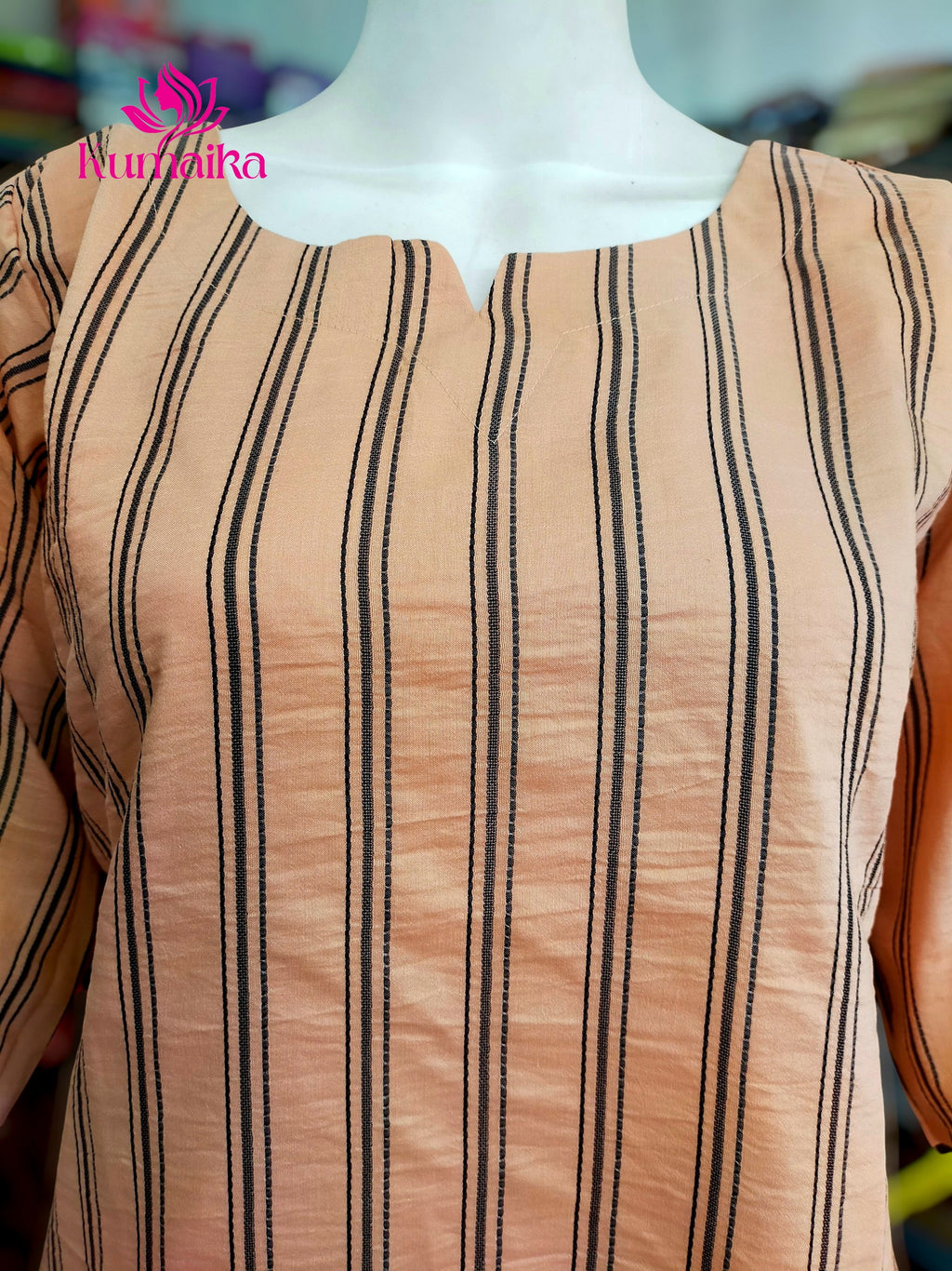 Warm Peach Terracotta Striped Straight Kurta