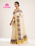 Traditional Elephant Mural Print Tissue Saree