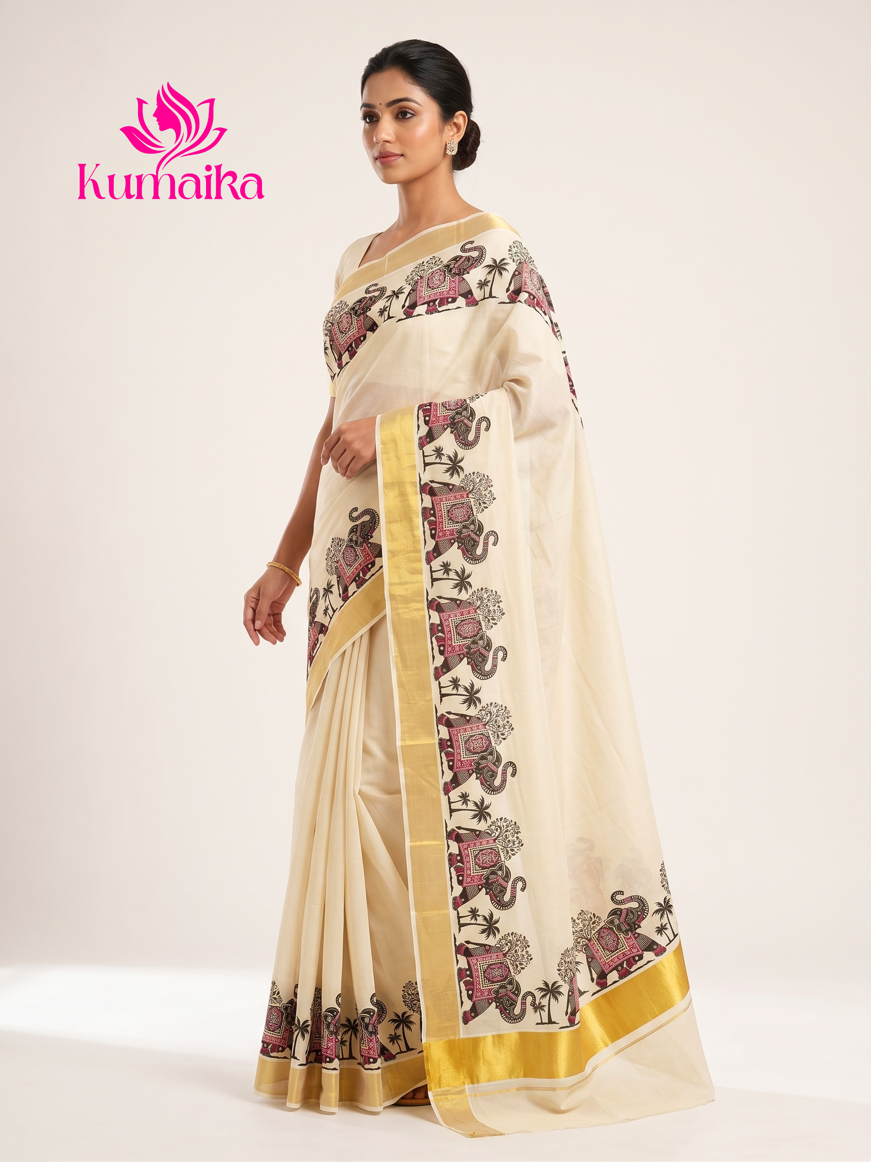 Traditional Elephant Mural Print Tissue Saree