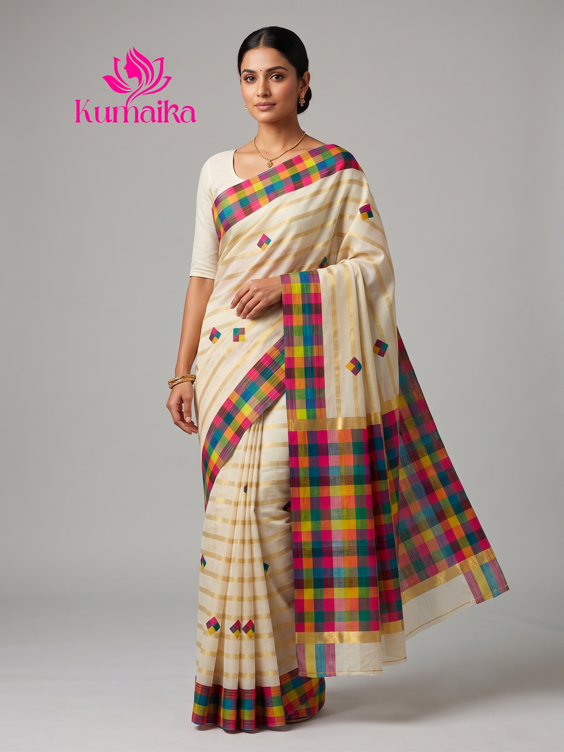 Traditional Madras Check Kasavu Saree