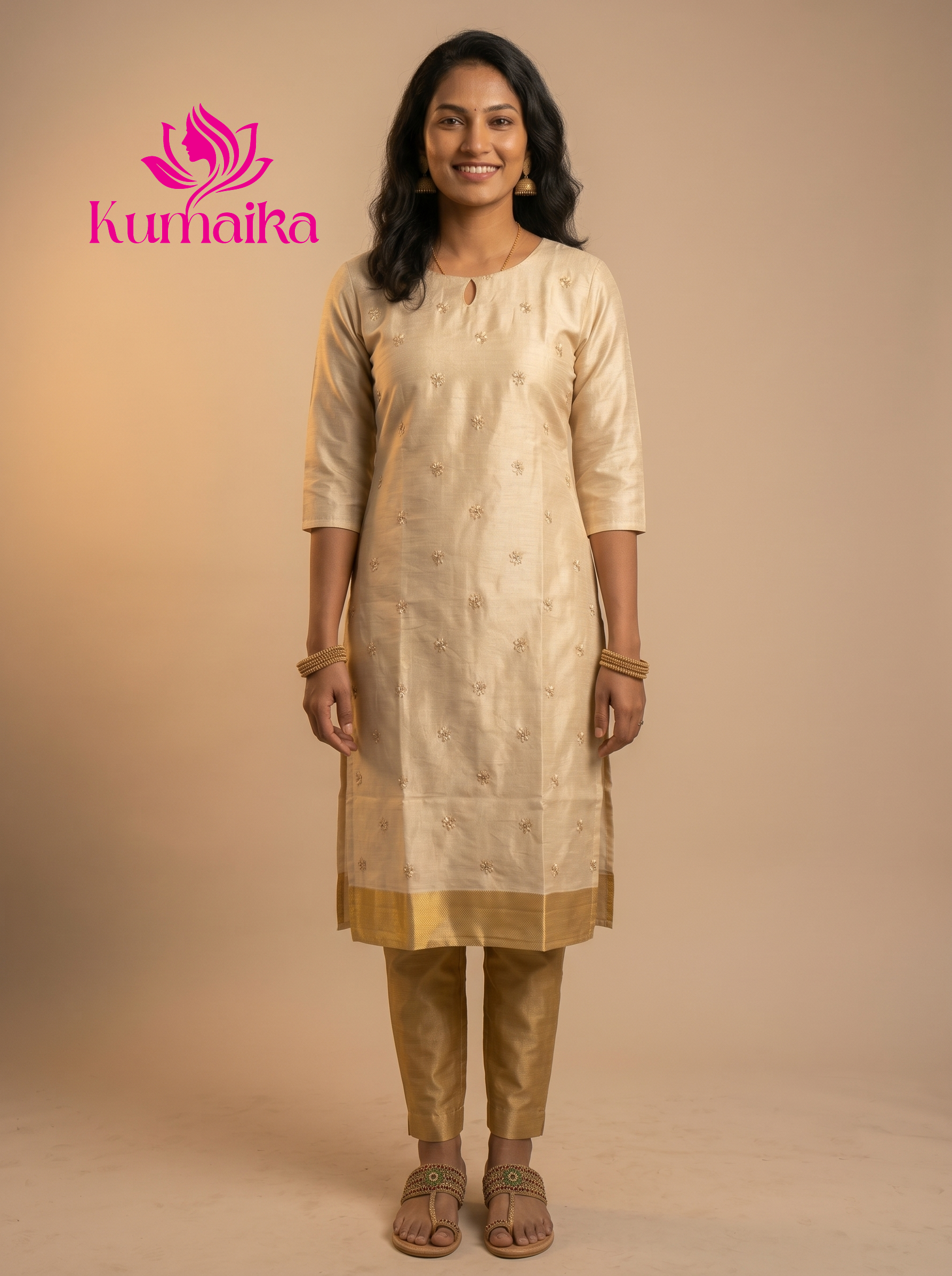 Champagne Gold Tissue Silk Kurta