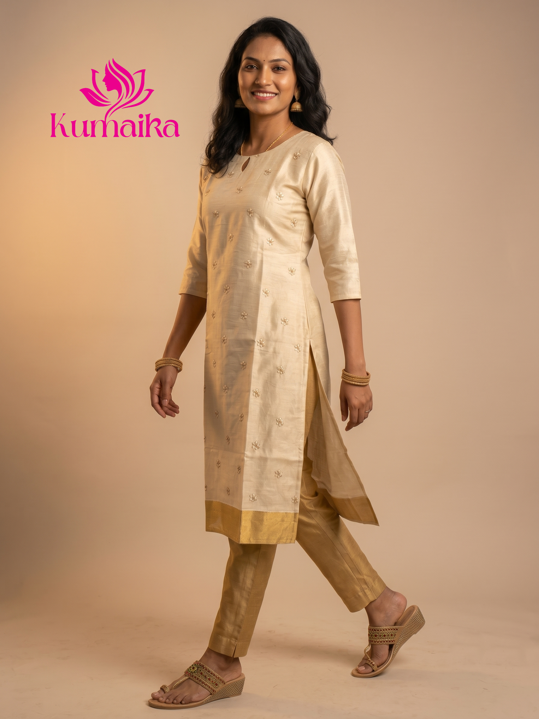 Champagne Gold Tissue Silk Kurta